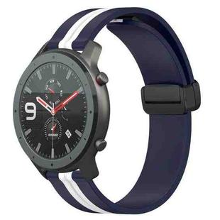 For Amazfit GTR 47mm 22mm Folding Magnetic Clasp Silicone Watch Band(Midnight Blue + White)