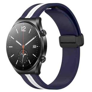 For Xiaomi MI Watch S1 22mm Folding Magnetic Clasp Silicone Watch Band(Midnight Blue + White)