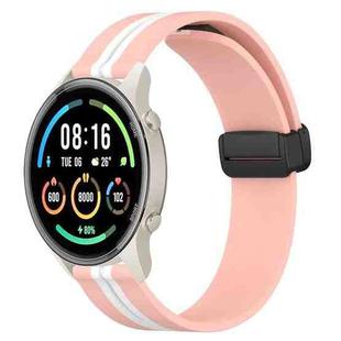 For Xiaomi MI Watch Sport 22mm Folding Magnetic Clasp Silicone Watch Band(Pink+White)