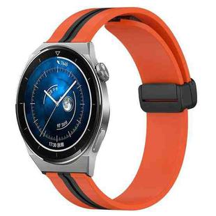 For Huawei Watch GT3 Pro 46mm 22mm Folding Magnetic Clasp Silicone Watch Band(Orange+Black)