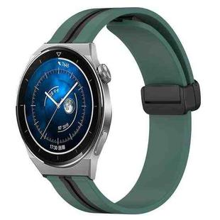 For Huawei Watch GT3 Pro 46mm 22mm Folding Magnetic Clasp Silicone Watch Band(Olive Green + Black)