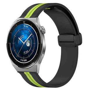 For Huawei Watch GT3 Pro 46mm 22mm Folding Magnetic Clasp Silicone Watch Band(Black+Lime Green)