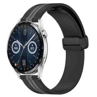 For Huawei Watch GT3 46mm 22mm Folding Magnetic Clasp Silicone Watch Band(Black+Grey)