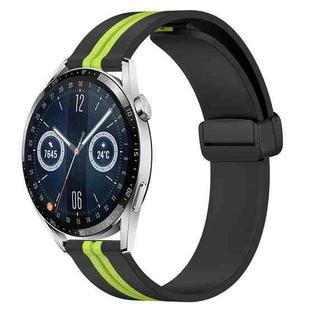 For Huawei Watch GT3 46mm 22mm Folding Magnetic Clasp Silicone Watch Band(Black+Lime Green)