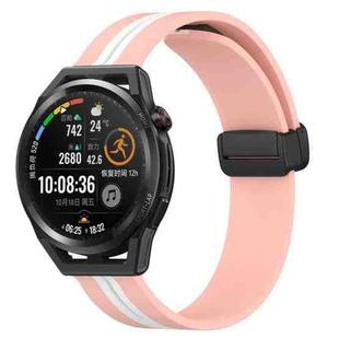 For Huawei Watch GT Runner 22mm Folding Magnetic Clasp Silicone Watch Band(Pink+White)