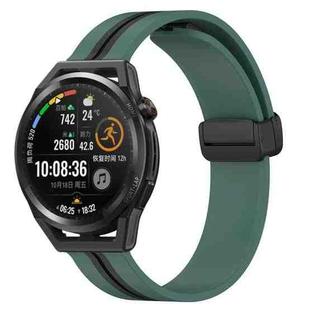 For Huawei Watch GT Runner 22mm Folding Magnetic Clasp Silicone Watch Band(Olive Green + Black)