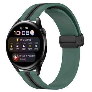 For Huawei Watch 3 22mm Folding Magnetic Clasp Silicone Watch Band(Olive Green + Black)