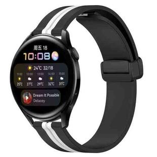 For Huawei Watch 3 22mm Folding Magnetic Clasp Silicone Watch Band(Black+White)