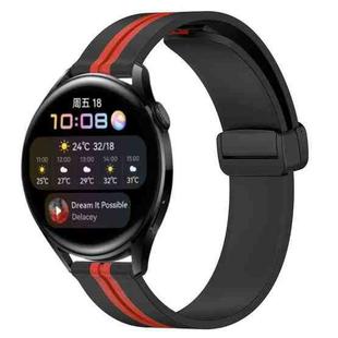 For Huawei Watch 3 22mm Folding Magnetic Clasp Silicone Watch Band(Black+Red)