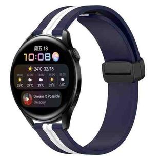 For Huawei Watch 3 22mm Folding Magnetic Clasp Silicone Watch Band(Midnight Blue + White)