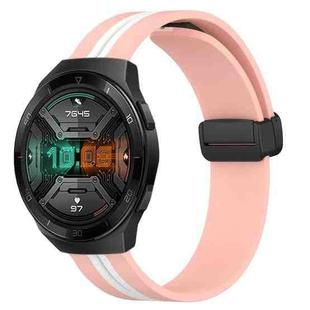 For Huawei Watch GT 2E 22mm Folding Magnetic Clasp Silicone Watch Band(Pink+White)