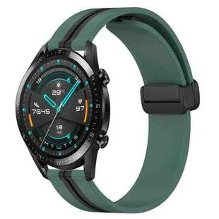 For Huawei GT2 46mm 22mm Folding Magnetic Clasp Silicone Watch Band(Olive Green + Black)