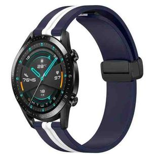 For Huawei GT2 46mm 22mm Folding Magnetic Clasp Silicone Watch Band(Midnight Blue + White)