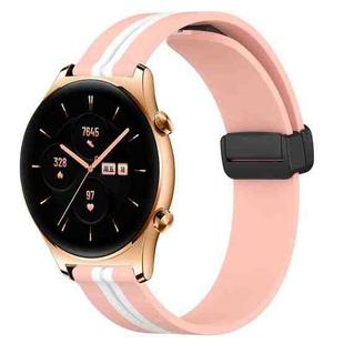 For Honor Watch GS 3 22mm Folding Magnetic Clasp Silicone Watch Band(Pink+White)