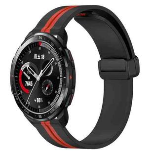 For Honor Watch GS Pro 22mm Folding Magnetic Clasp Silicone Watch Band(Black+Red)