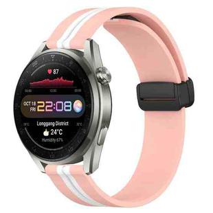 For Huawei Watch 3 Pro New 22mm Folding Magnetic Clasp Silicone Watch Band(Pink+White)