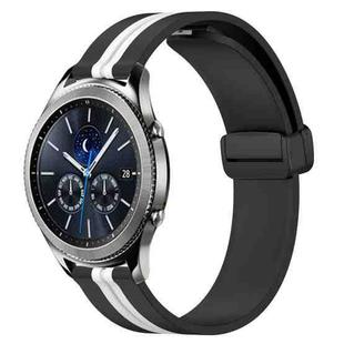 For Samsung Gear S3 Classic 22mm Folding Magnetic Clasp Silicone Watch Band(Black+White)