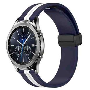For Samsung Gear S3 Classic 22mm Folding Magnetic Clasp Silicone Watch Band(Midnight Blue + White)