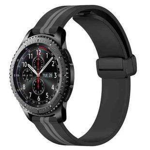 For Samsung Gear S3 Frontier 22mm Folding Magnetic Clasp Silicone Watch Band(Black+Grey)