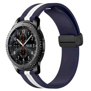 For Samsung Gear S3 Frontier 22mm Folding Magnetic Clasp Silicone Watch Band(Midnight Blue + White)