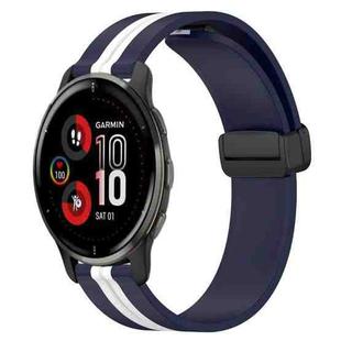 For Garmin Venu 2 Plus 20mm Folding Magnetic Clasp Silicone Watch Band(Midnight Blue + White)