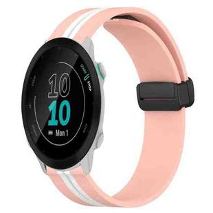 For Garmin Forerunner 55 20mm Folding Magnetic Clasp Silicone Watch Band(Pink+White)