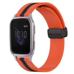 For Garmin Venu SQ 20mm Folding Magnetic Clasp Silicone Watch Band(Orange+Black)