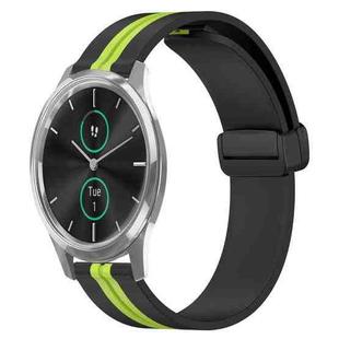 For Garminmove Luxe 20mm Folding Magnetic Clasp Silicone Watch Band(Black+Lime Green)