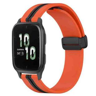 For Garmin Forerunner Sq2 20mm Folding Magnetic Clasp Silicone Watch Band(Orange+Black)