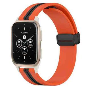 For Garmin Forerunner Sq2 Music 20mm Folding Magnetic Clasp Silicone Watch Band(Orange+Black)