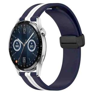 For Huawei Watch GT3 42mm 20mm Folding Magnetic Clasp Silicone Watch Band(Midnight Blue + White)