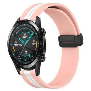 For Huawei Watch GT2 42mm 20mm Folding Magnetic Clasp Silicone Watch Band(Pink+White)