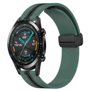 For Huawei Watch GT2 42mm 20mm Folding Magnetic Clasp Silicone Watch Band(Olive Green + Black)