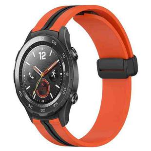 For Huawei Watch 2 20mm Folding Magnetic Clasp Silicone Watch Band(Orange+Black)