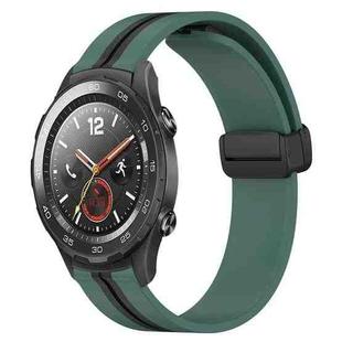 For Huawei Watch 2 20mm Folding Magnetic Clasp Silicone Watch Band(Olive Green + Black)