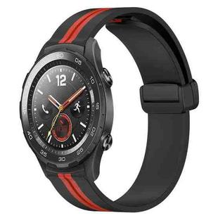 For Huawei Watch 2 20mm Folding Magnetic Clasp Silicone Watch Band(Black+Red)