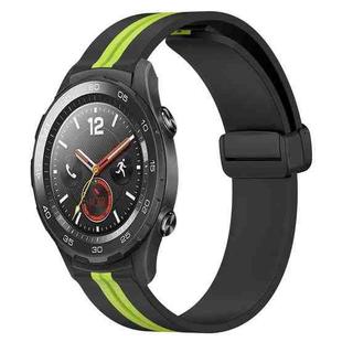 For Huawei Watch 2 20mm Folding Magnetic Clasp Silicone Watch Band(Black+Lime Green)