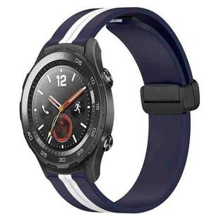 For Huawei Watch 2 20mm Folding Magnetic Clasp Silicone Watch Band(Midnight Blue + White)