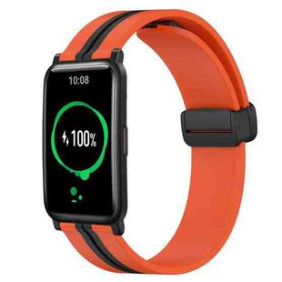 For Honor Watch ES 20mm Folding Magnetic Clasp Silicone Watch Band(Orange+Black)