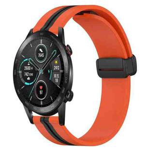 For Honor MagicWatch2 42mm 20mm Folding Magnetic Clasp Silicone Watch Band(Orange+Black)