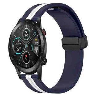 For Honor MagicWatch2 42mm 20mm Folding Magnetic Clasp Silicone Watch Band(Midnight Blue + White)