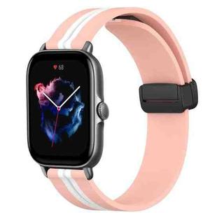 For Amazfit GTS 3 20mm Folding Magnetic Clasp Silicone Watch Band(Pink+White)