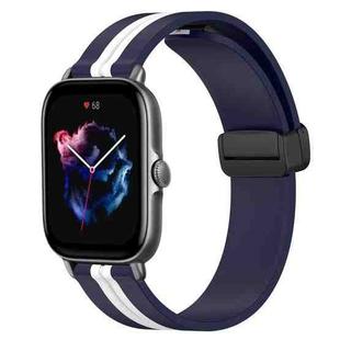 For Amazfit GTS 3 20mm Folding Magnetic Clasp Silicone Watch Band(Midnight Blue + White)