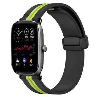 For Amazfit GTS 2 Mini 20mm Folding Magnetic Clasp Silicone Watch Band(Black+Lime Green)