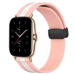 For Amazfit GTS 2 20mm Folding Magnetic Clasp Silicone Watch Band(Pink+White)