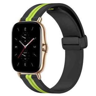 For Amazfit GTS 2 20mm Folding Magnetic Clasp Silicone Watch Band(Black+Lime Green)