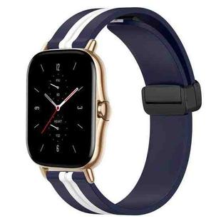 For Amazfit GTS 2 20mm Folding Magnetic Clasp Silicone Watch Band(Midnight Blue + White)