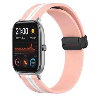 For Amazfit GTS 20mm Folding Magnetic Clasp Silicone Watch Band(Pink+White)