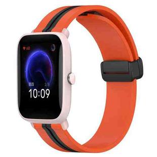 For Amazfit Pop Pro 20mm Folding Magnetic Clasp Silicone Watch Band(Orange+Black)