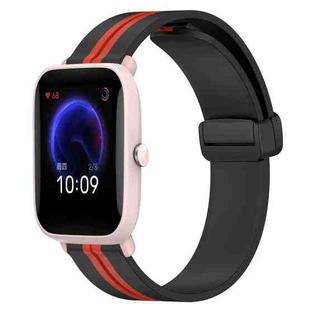 For Amazfit Pop Pro 20mm Folding Magnetic Clasp Silicone Watch Band(Black+Red)